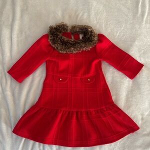 Janie and Jack fur collared red dresss